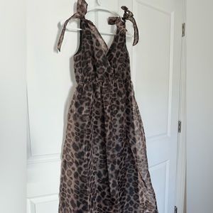 anthropologie daniel rainn v-neck organze dress in leopard
